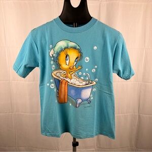 Vintage 90s Looney Tunes Bathing Tweety Bird Graphic Tee Youth Shirt Size Large
